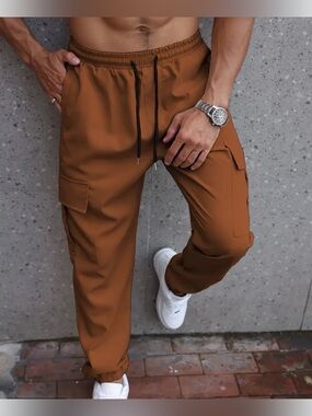 Zaful Men's Cargo Joggers in Rust Orange